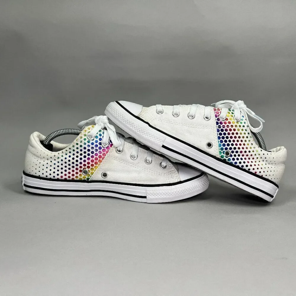 Converse Girl's Rainbow Dot Madison‎ White Canvas Low Sneakers